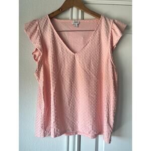 J.Crew Blush Pink Dot Patterned Flutter Sleeve V-Neck Blouse | Size XL